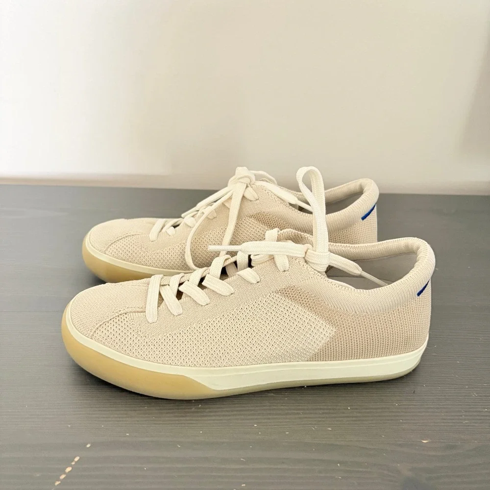Rothy's Sneakers The Lace Up Size 6 Light Beige Knit Sustainable Biscuit
